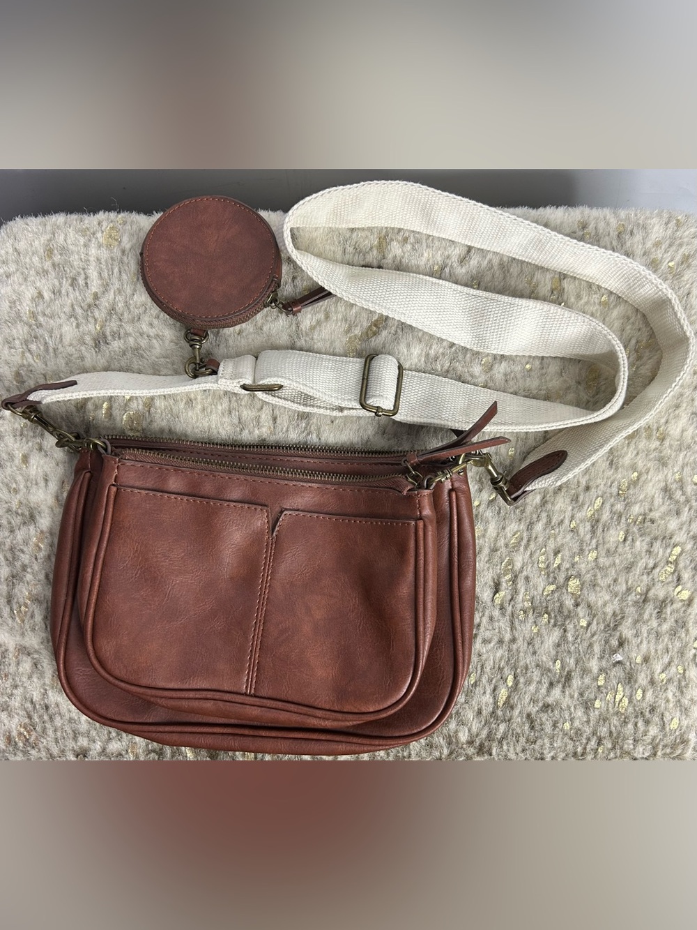 5 for $25🔥Vegan Leather Brown Set of 2 Large & Medium Purse Set- NWOT
